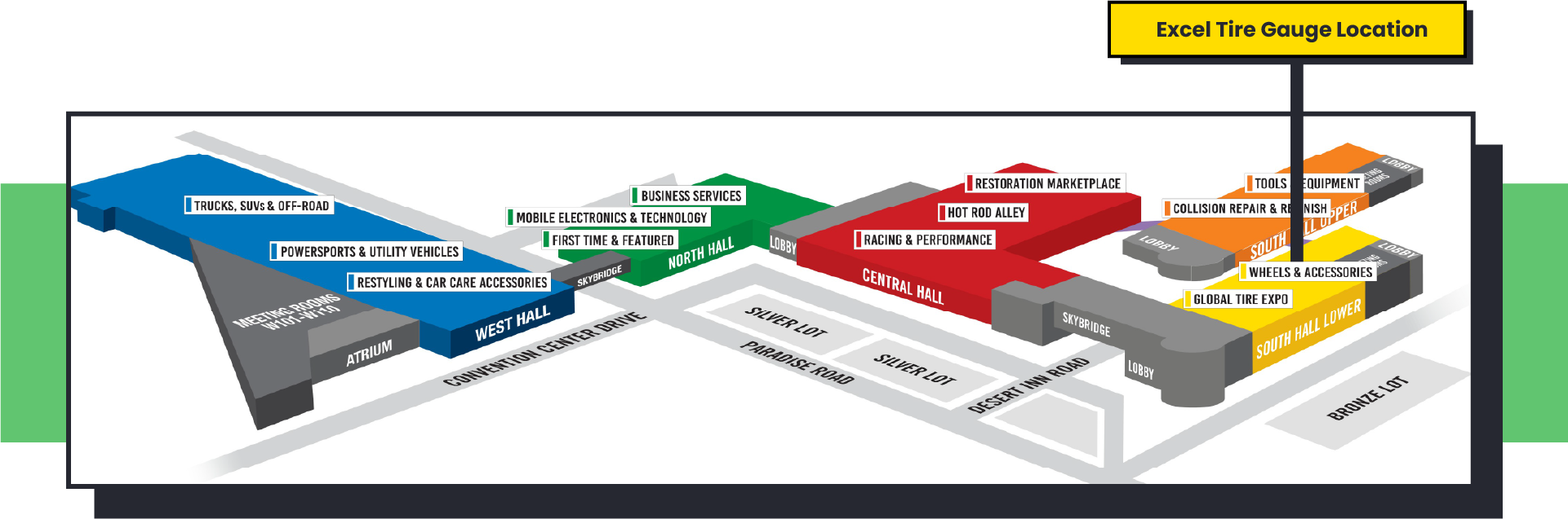 SEMA Floor Plan where Excel Tire Is Located